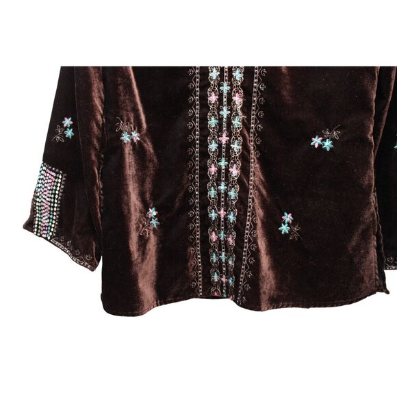 Vintage Velvet Blouse Size Medium Beaded Sequin Embroidered Artsy Hippie Boho - Picture 8 of 11